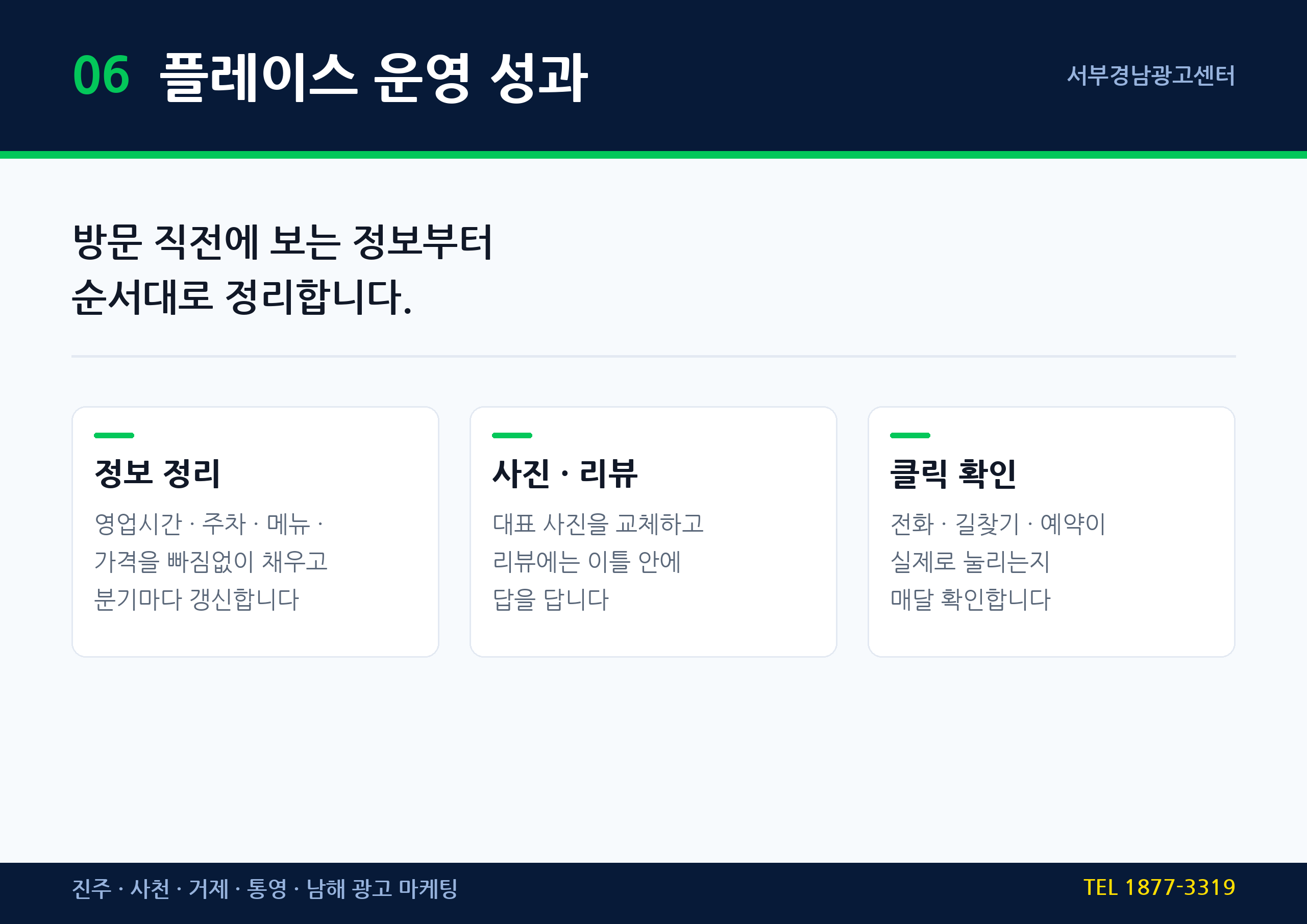 네이버 플레이스 운영 — 정보 정리·리뷰 응대·클릭 확인